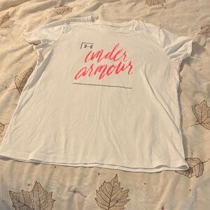 Under Armour White Tee with Pink Script